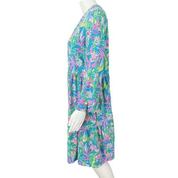 Lilly Pulitzer Alaina Dress sz L Tiered Babydoll Swing Formentera Turquise BOHO - Picture 7 of 13